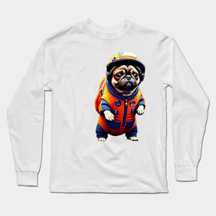 Cute Pug in Orange Space Suit - Adorable Dog Astronaut Design Long Sleeve T-Shirt